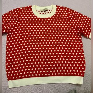 LOFT Orange and White Polka Dot Sweater EUC